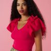 MINUETO TOP KIMBERLY, COLOR ROSA INTENSO, MANGA DE VOLANTE