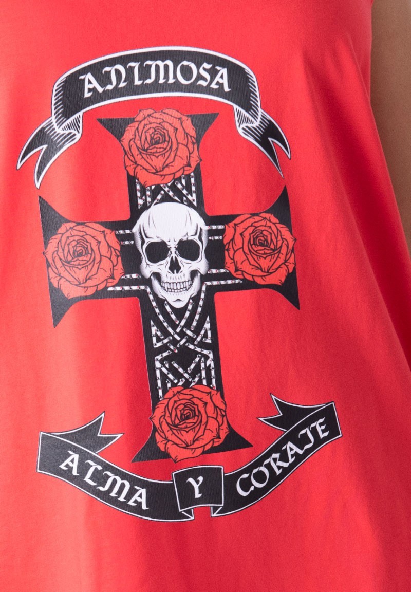 CAMISETA CRUZ ROSAS ROJAS