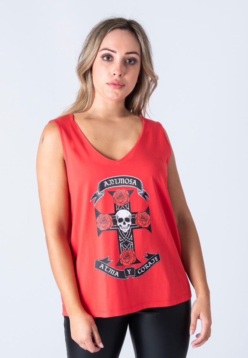 CAMISETA CRUZ ROSAS ROJAS