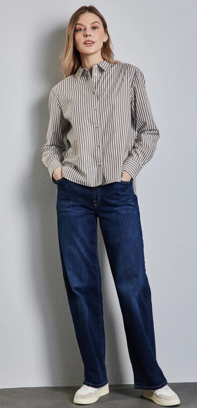 CAMISA LISTAS BEIGE STREET ONE