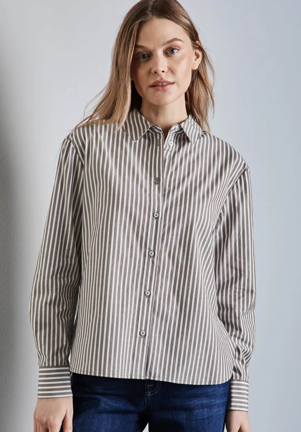 CAMISA LISTAS BEIGE STREET ONE