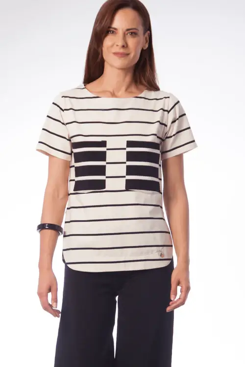 CAMISETA BLANCA RAYAS CON BOLSILLOS EN EL PECHO LOLITAS