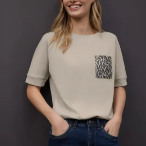 CAMISETA BOLSILLO ESTAMPADO BEIGE STREET ONE