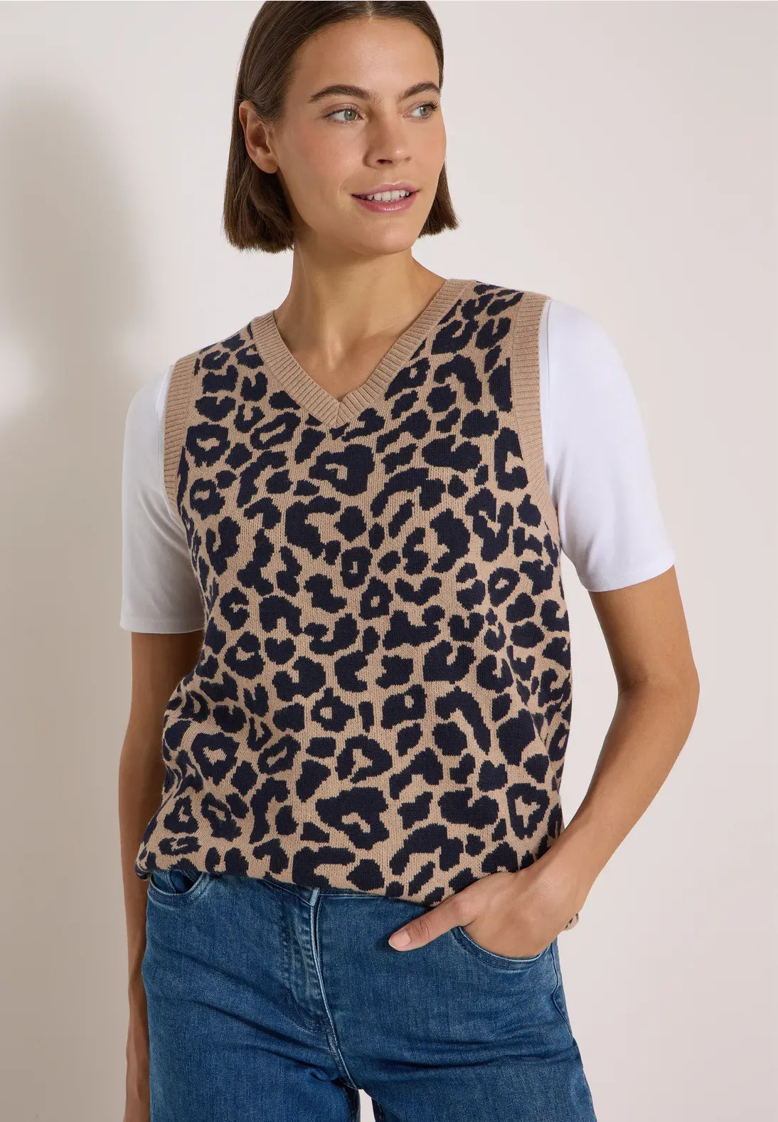 Chaleco Punto print Beige CECIL